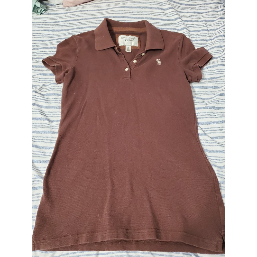 Abercrombie & Fitch Womens Brown Short Sleeve Pique Polo Shirt Size M Moose Logo